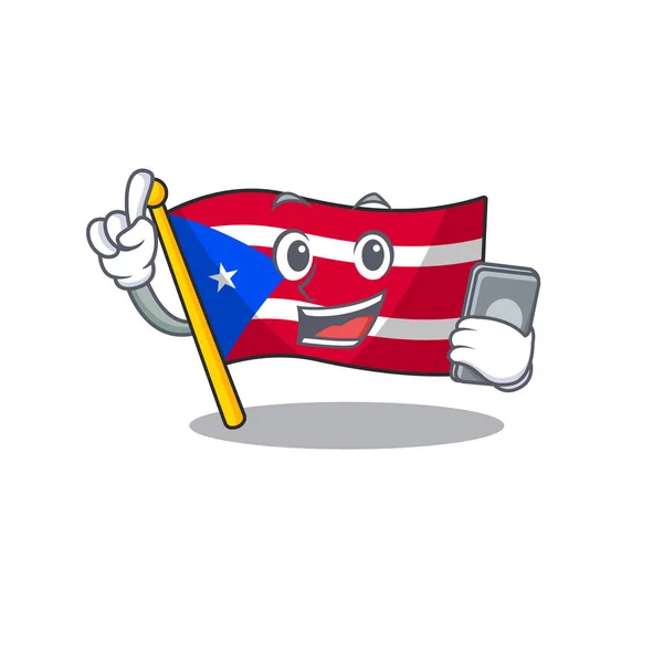 만화에 푸에르토리코의 핸드폰 기를 들고 있는 모습 — 스톡 벡터