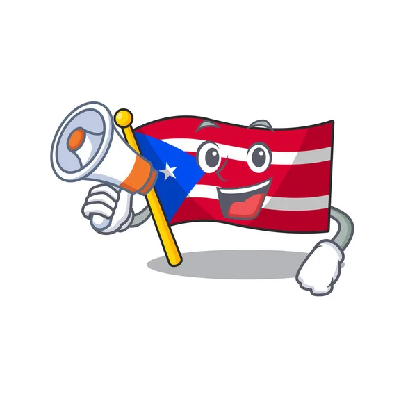 With megaphone flag puerto rico in the cartoon — Stock Vector