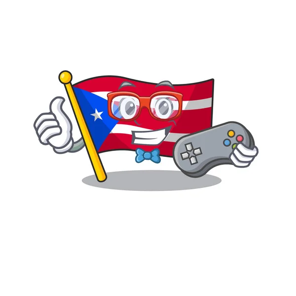 Gamer flag puerto rico on a cartoon — Stock Vector