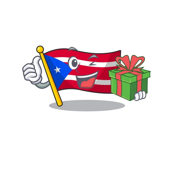 푸에르토리코의한 만화에서 선물 깃발을 들고 있는 모습 — 스톡 벡터