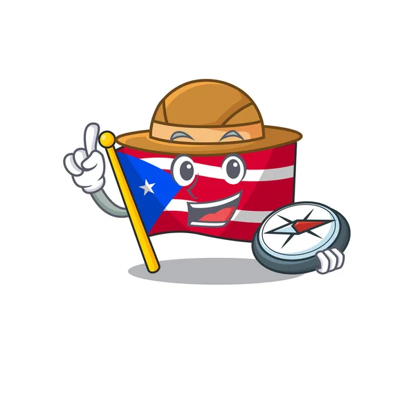 Explorer flag puerto rico on a cartoon — Stock Vector