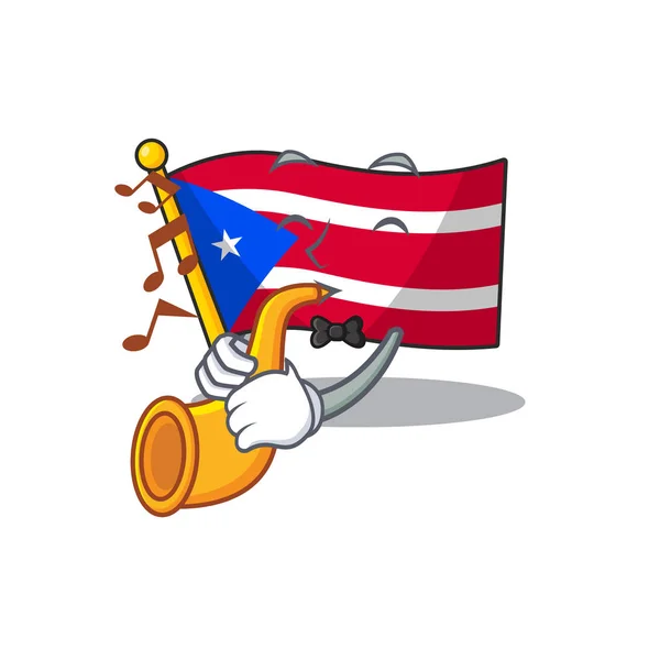 With trumpet flag puerto rico on a cartoon — Stock Vector