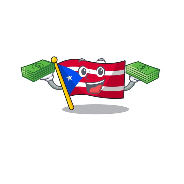 푸에르토리코의한 만화에 돈 가방 깃발을 들고 있는 모습 — 스톡 벡터