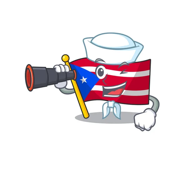 Sailor with binocular flag puerto rico on a cartoon — Stock Vector