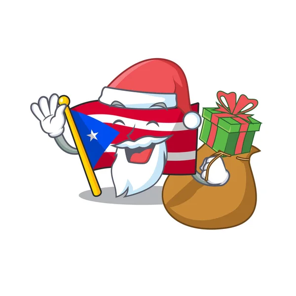산타클로스, 선물 깃발이 달린 푸에르토리코 마스코트 모양 — 스톡 벡터