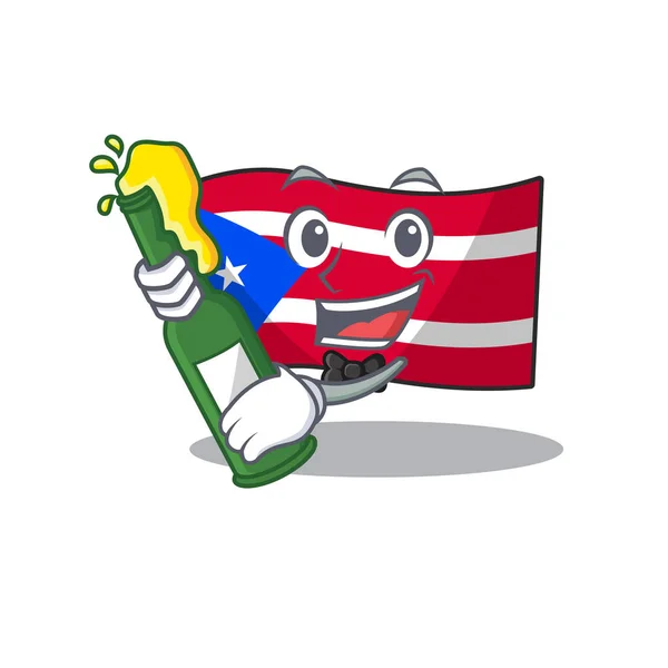 With beer flag puerto rico the mascot shape — Stock Vector