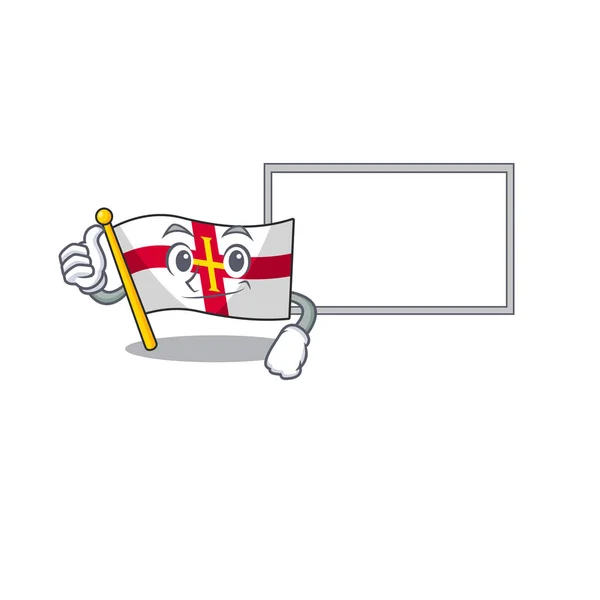 Daumen hoch mit Board Flagge Guernsey isoliert im Maskottchen — Stockvektor