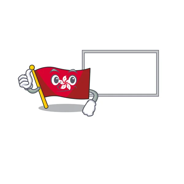 Thumbs up with board flag hongkong cartoon isolated the character — Διανυσματικό Αρχείο