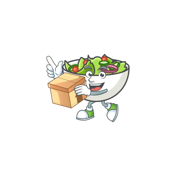 Salad of with bring box character in the cartoon — Stock Vector