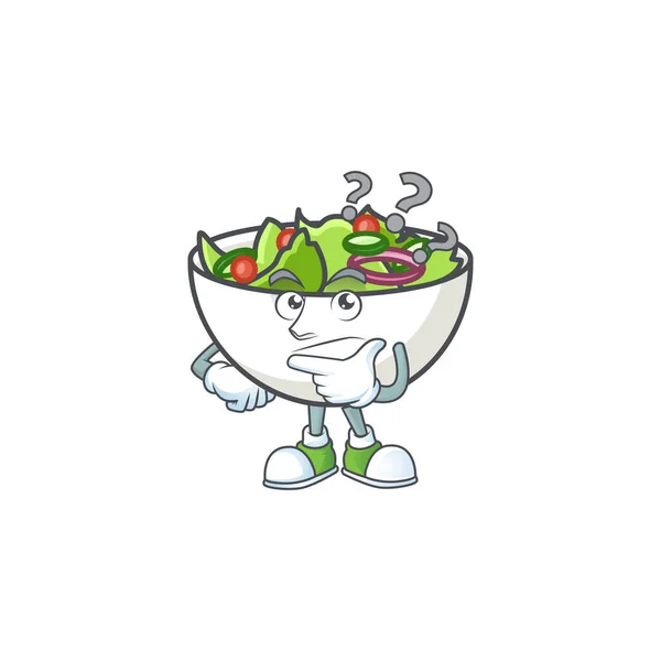 Deliciosa salada do personagem de desenho animado pensando — Vetor de Stock