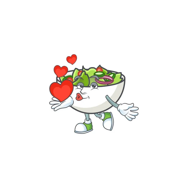 Heerlijke salade van de holding hart cartoon karakter — Stockvector