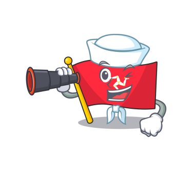 Dürbün bayrak adası olan denizci, karikatür karikatürü.