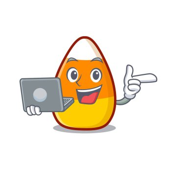 Dizüstü bilgisayarlı mısır şekeri çizgi filmle izole edilmiş.