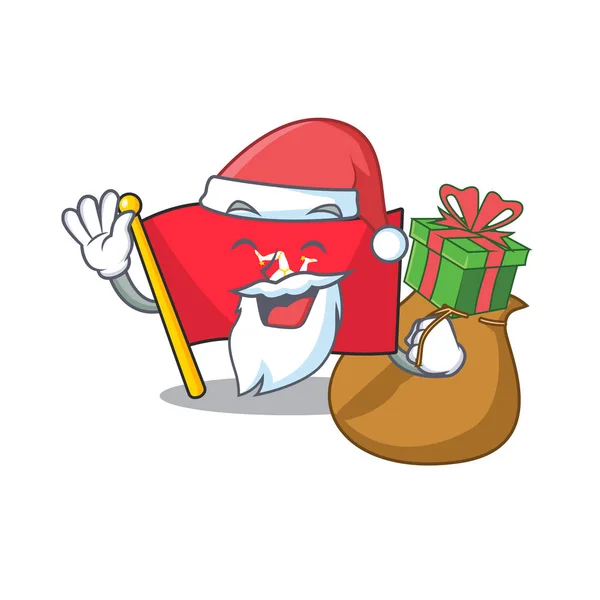 Père Noël avec drapeau cadeau île de l'homme avec dessin animé — Image vectorielle