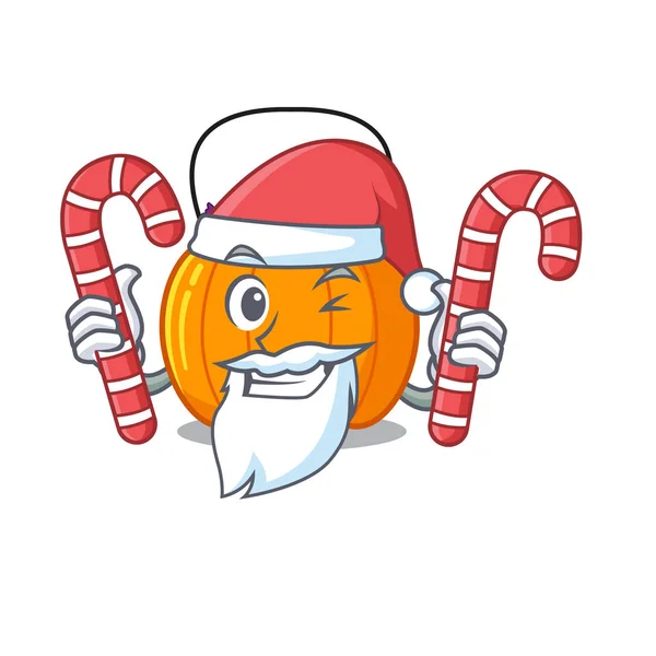 Santa con balde de caramelo en el refrigerador de dibujos animados — Vector de stock