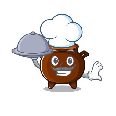 Karakter şeklinde yemek kazanı oyuncağı olan aşçı.