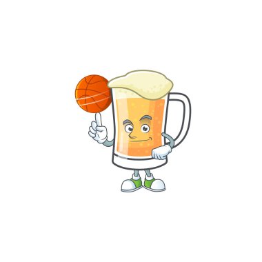 Elinde basketbol maskotu olan sevimli bir kupa bira..