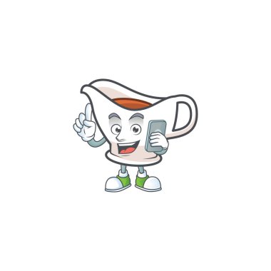 Elinde telefon tutan maskotu olan soslu bir çizgi film karakteri..