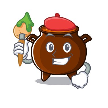 İzole edilmiş karikatürde sanatçı kazanı