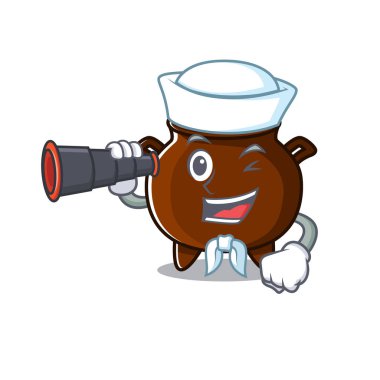 Karakter şeklinde dürbünlü kazan oyuncağı olan bir denizci.