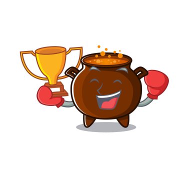 Çizgi filmde boks şampiyonu minyatür kazan.