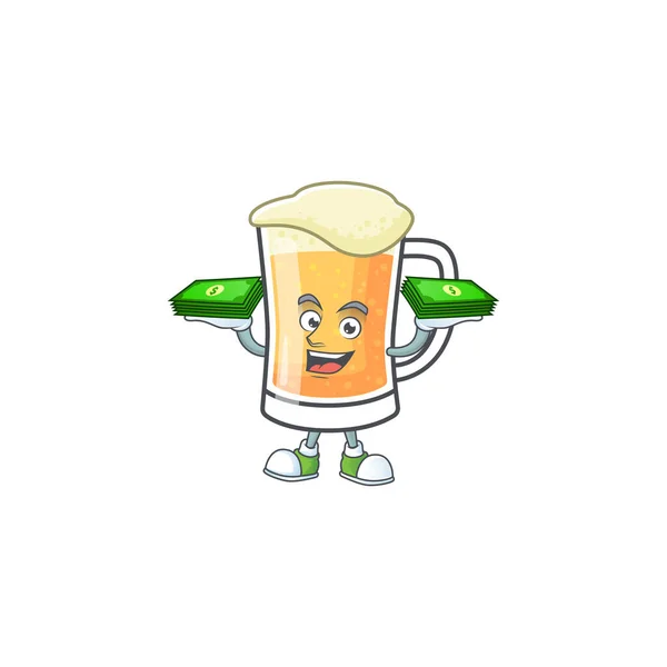 お金の漫画を保持する上でビールアルコールのマグカップ — ストックベクタ