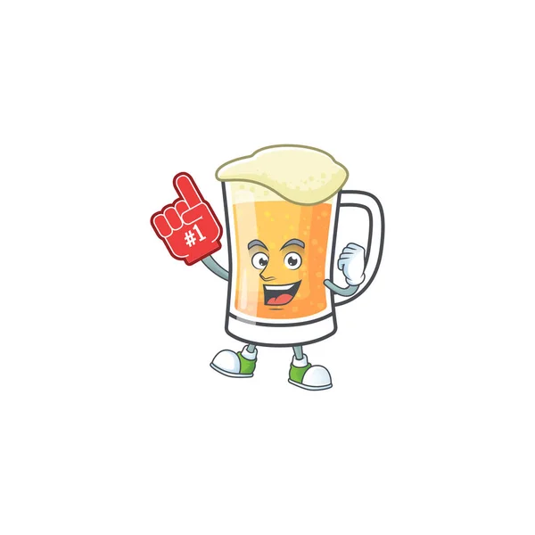 漫画ビール泡のマグカップ指マスコット. — ストックベクタ