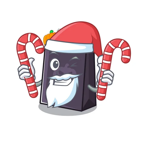 Weihnachtsmann mit Süßigkeiten-Halloween-Tasche mit Maskottchen-Form — Stockvektor