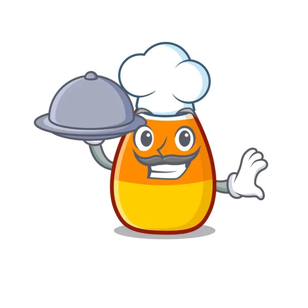 Chef with food candy corn in a mascot jar — Stock Vector