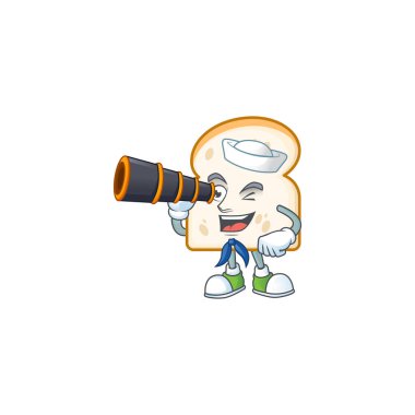 Slice white bread with mascot sailor holding binocular.