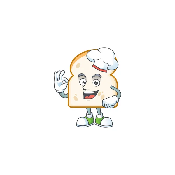 Μασκότ σεφ στο λευκό ψωμί φέτα — Διανυσματικό Αρχείο
