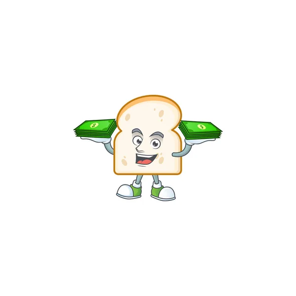 Rebanada de pan blanco con la mascota de retención de dinero . — Archivo Imágenes Vectoriales