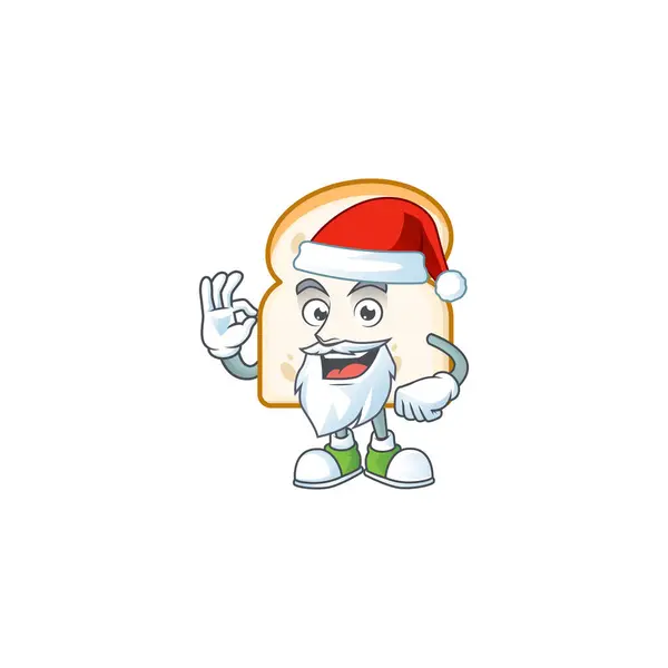 Pão branco de fatia de desenho animado com mascote santa claus — Vetor de Stock