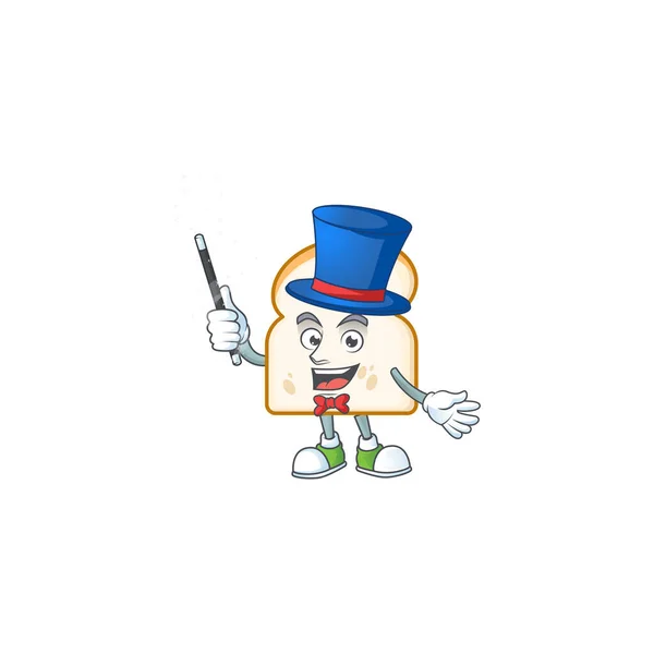 Mascotte de magicien dans la tranche de pain blanc — Image vectorielle