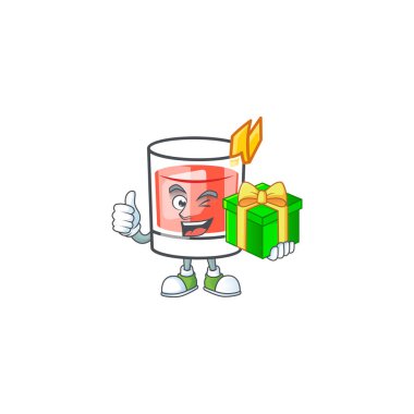 Elinde hediye maskotu olan çizgi film sazerac içeceği..