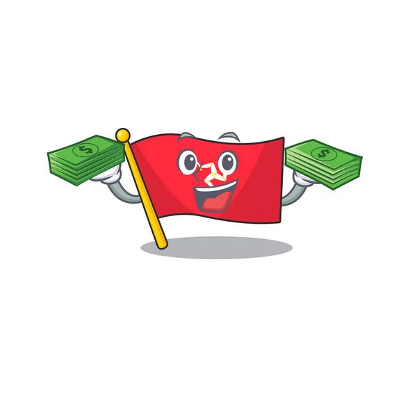 S taškou na peníze vlajka ostrova člověka izolované karikatury — Stockový vektor
