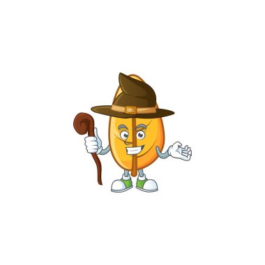 Çizgi film sarı sonbahar yapraklı cadı maskotu.