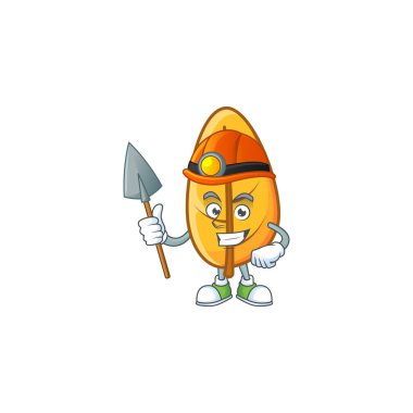 Çizgi film sarı sonbahar yapraklarında madenci maskotu