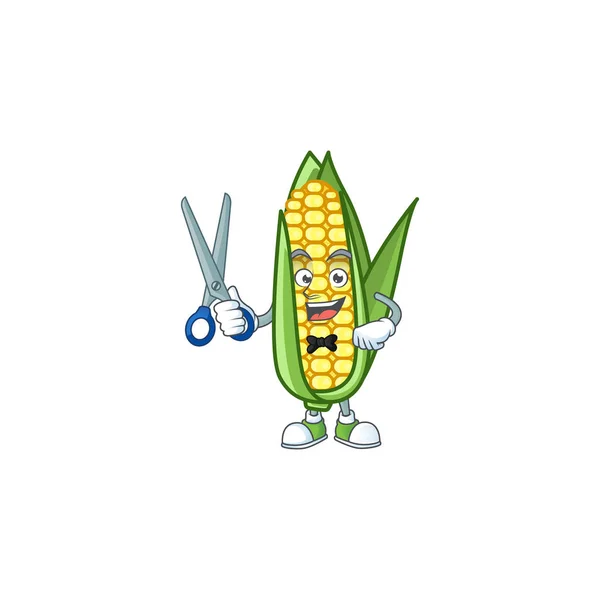 Мультяшна кукурудза солодка з перукарем персонажа — стоковий вектор