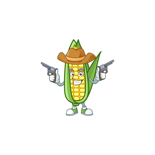 Cartoon corn sweet with the character cowboy — Stock Vector