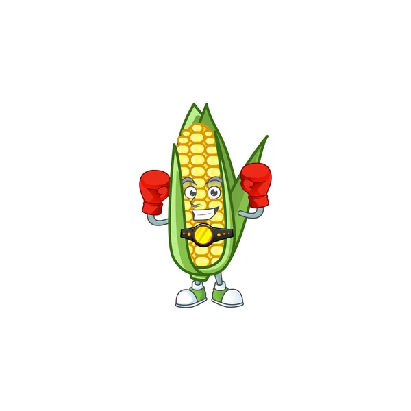 Мультяшна кукурудза солодка з боксерським персонажем — стоковий вектор