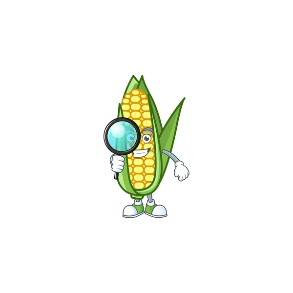 Kreskówkowa kukurydza surowa z detektywem postaci — Wektor stockowy