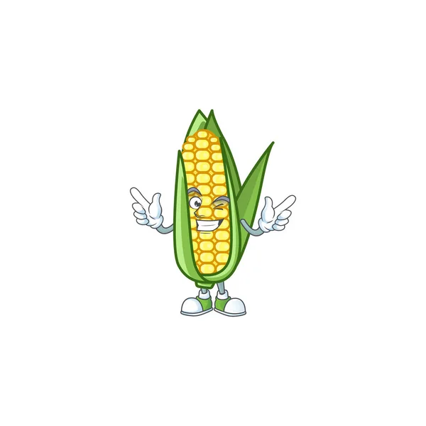 Kreslená kukuřice syrová s mrknutím znaku — Stockový vektor