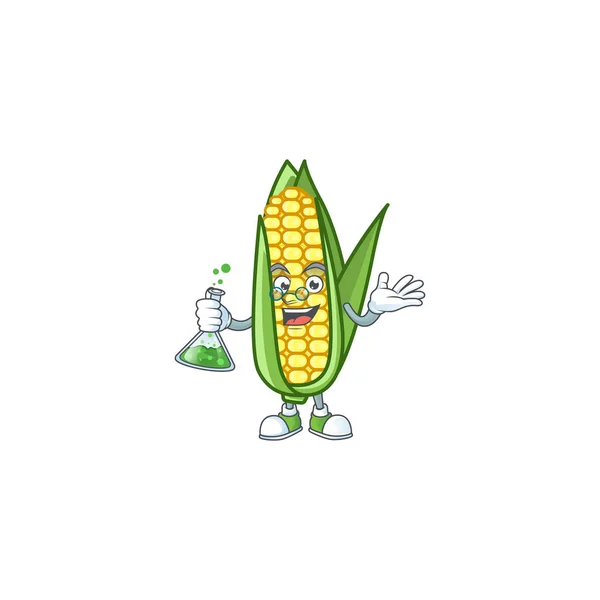 Dibujos animados de maíz crudo con el personaje profesor — Archivo Imágenes Vectoriales