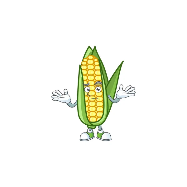 Cartoon corn raw with the character grinning — Stock Vector