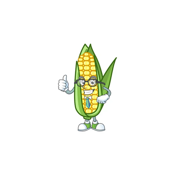 Kreskówka kukurydza surowa z charakter biznesmen — Wektor stockowy