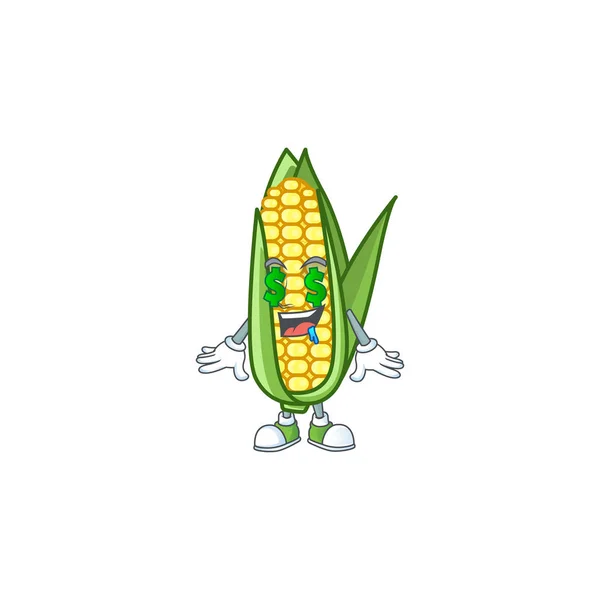 Söt majs med tecknad karaktär pengar öga — Stock vektor