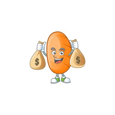 Maskotlu uzun somun ekmek ve para çantası.