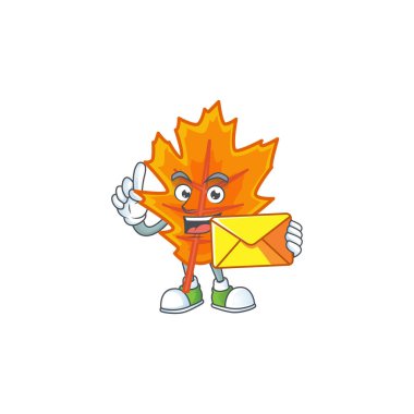 Çizgi film karakteri ile turuncu sonbahar yaprakları zarfı getirir