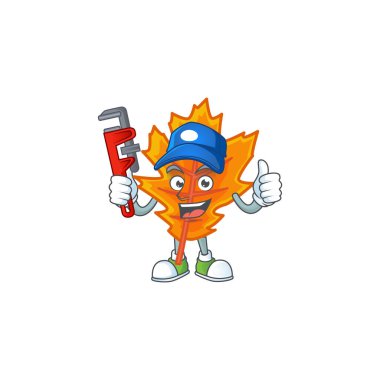 Karakter tesisatçısıyla güzel turuncu sonbahar yaprakları